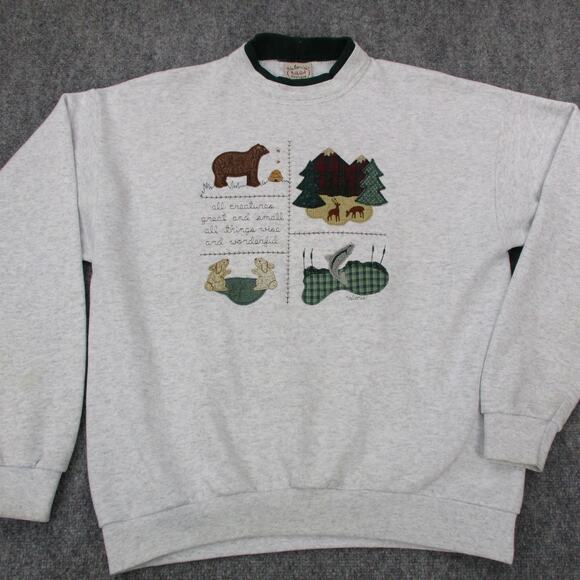 Vintage Valories Folk Art Applique Sweatshirt Womens Large Crewneck Made USA 90s - Picture 1 of 16